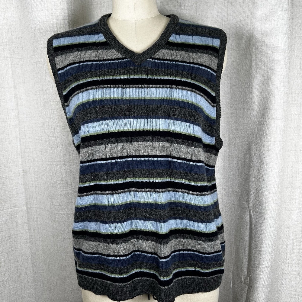 Vintage J. Crew Sweater Vest Men's XL Striped Lambswool Preppy 90s Golf Grandpa